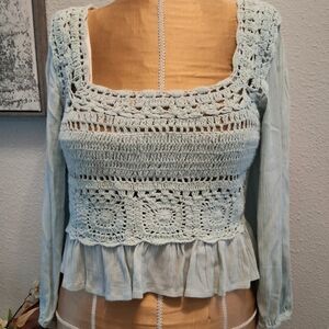 Sim & Sam Crochet Lace Top - Sott Blue